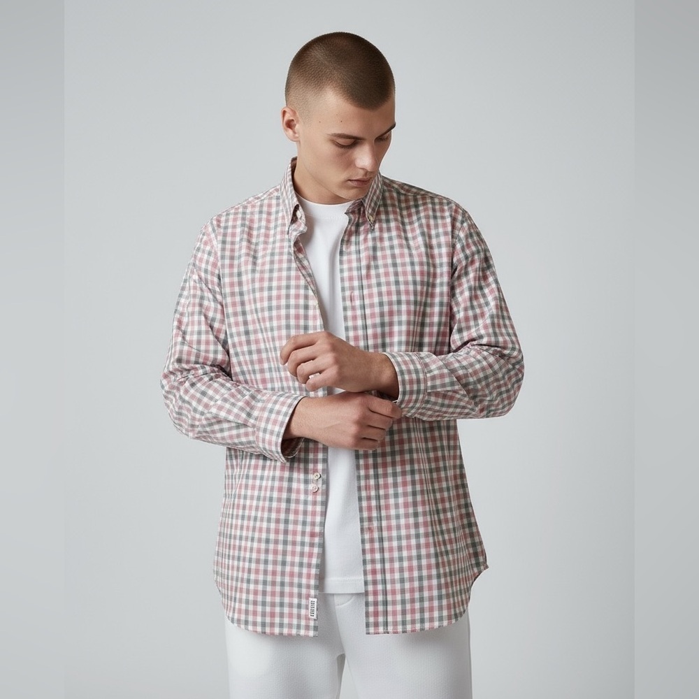 Egara Men’s long sleeve button-down shirt, large NWOT. Red, white black check. - Picture 1 of 11
